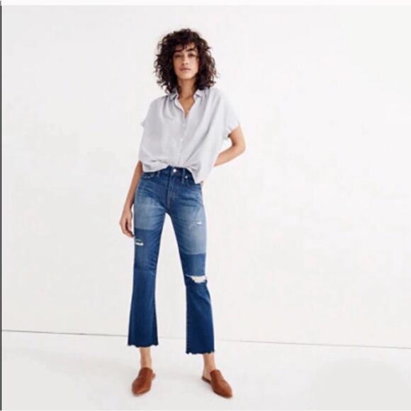 Madewell Denim - Madewell Cali Demi Boot Raw Hem Patchwork Jeans 26